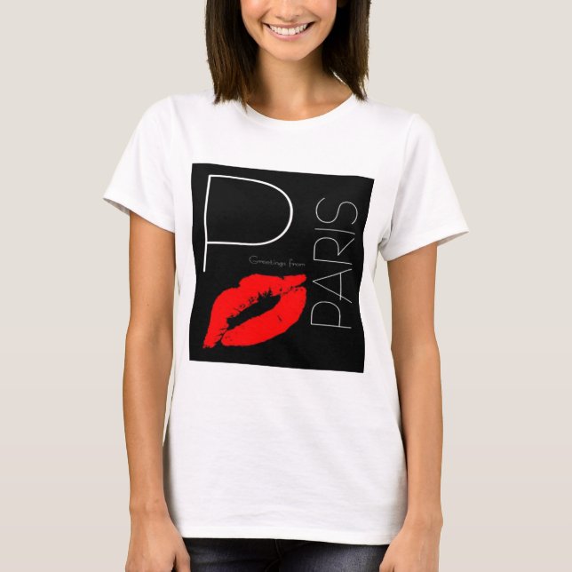 Grüße der Roten Lipstick Kiss Liebe von Paris T-Shirt (Vorderseite)