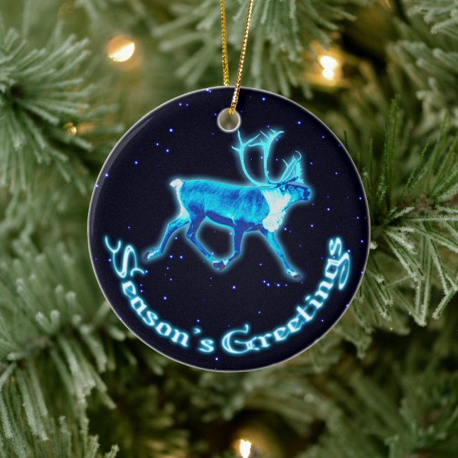 Grüße der Saison - Blaue Karibik (Reindeer) Keramikornament (Baum)