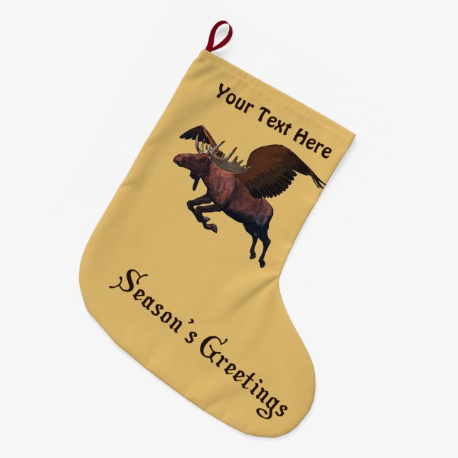 Grüße der Saison - fliegender Elch Großer Weihnachtsstrumpf (Vorderansicht (hängend))