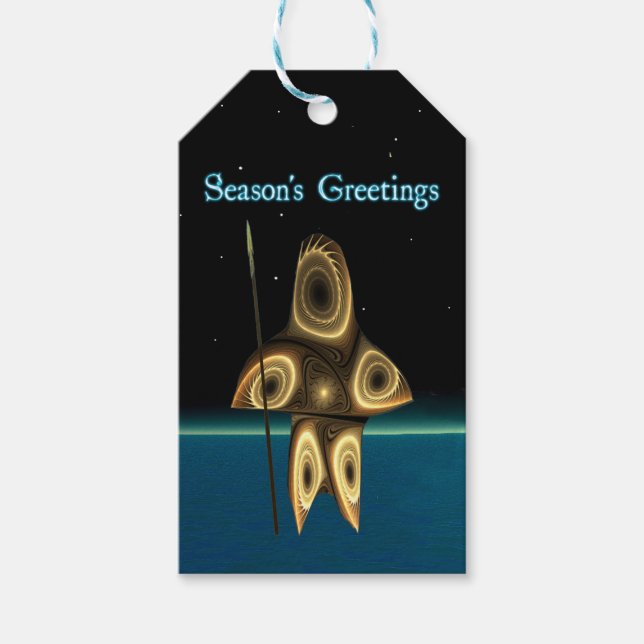 Grüße der Saison - Fraktal Inuit Hunter Geschenkanhänger (Vorderseite)