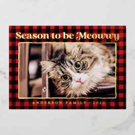 Grüße der Saison Kariert Funny Pet Cat Foto Folien Feiertagskarte