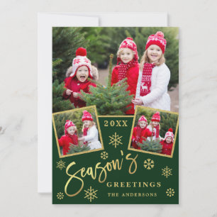 Grüße der Saison Modernes 3-FOTO-Gruß Feiertagskarte