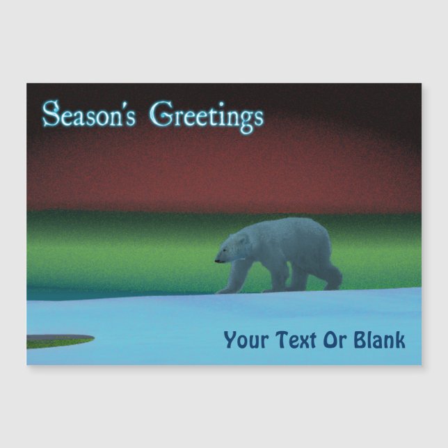 Grüße der Saison - Polarlichter Polarbär Magnetkarte (Vorderseite)