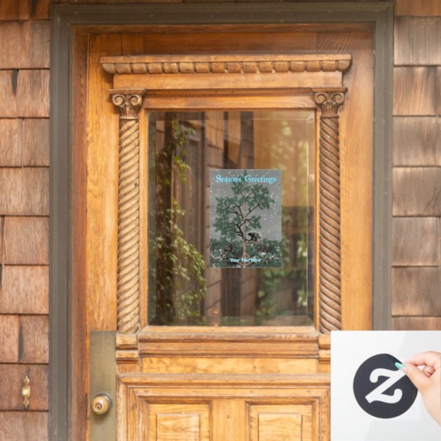 Grüße der Saison - Porcupine in einem Pine Tree Ho Fensteraufkleber (Haustür)