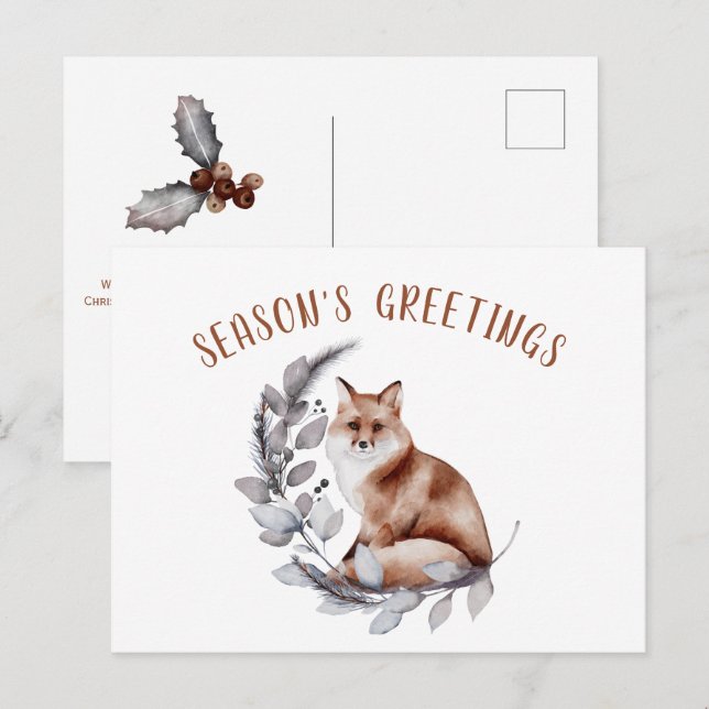 Grüße der Saison Red Fox Weihnachtsgrün Postkarte (Vorne/Hinten)