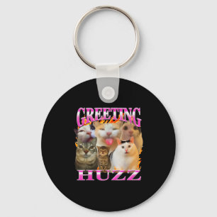Grüße Huzz Lustige Katze Meme Bootleg Grafik Männe Schlüsselanhänger