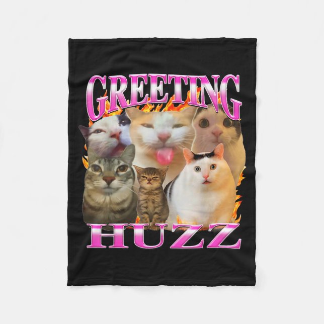 Grüße Huzz Lustige Katzen-Meme-Bootleg-Grafik Männ Fleecedecke (Vorderseite)