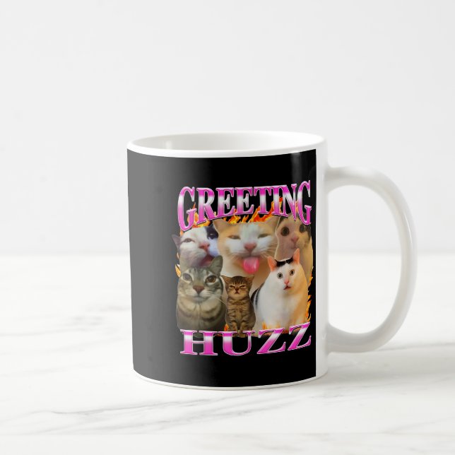 Grüße Huzz Lustige Katzen Meme Bootleg Grafik Männ Kaffeetasse (Rechts)