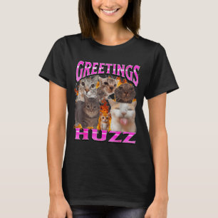 Grüße Huzz Lustige Katzen Meme Bootleg Grafik Männ T-Shirt