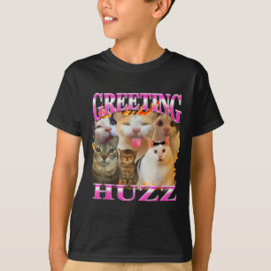 Grüße Huzz Lustige Katzen Meme Bootleg Grafik Männ T-Shirt