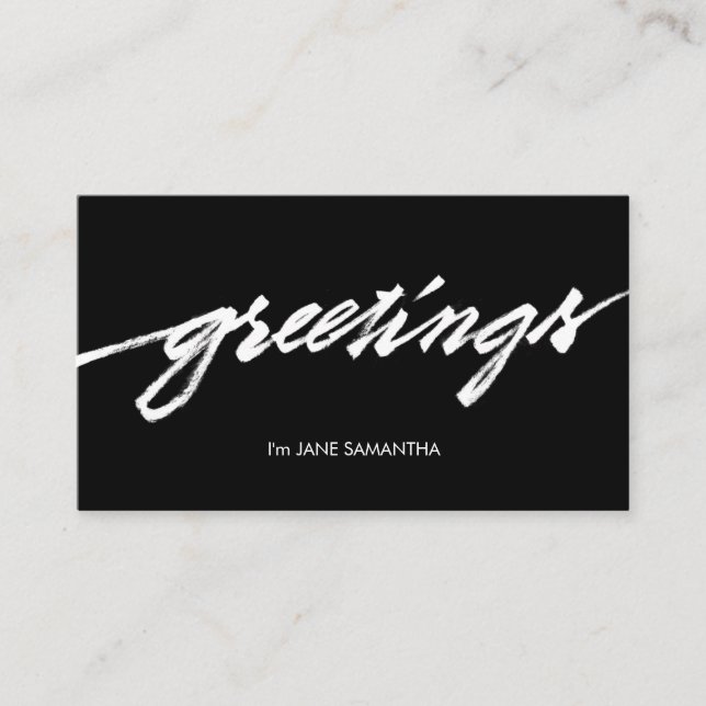 Grüße! Minimalistische schwarze u. weiße Visitenkarte (Vorderseite)