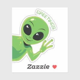Grüße Süßer Grüner Alien Lächelnd und Winkend Aufkleber