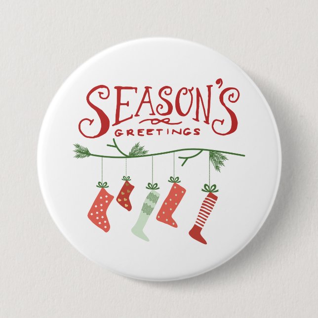 Grüße und Weihnachten-Strumpf der Saison Button (Vorderseite)