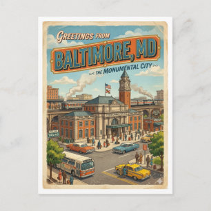 Grüße vom Bahnhof Baltimore MD Retro Postkarte