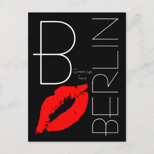 Grüße von Berlin Red Lipstick Kiss Black Postkarte