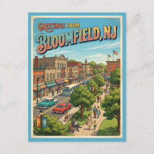 Grüße von Bloomfield NJ Postkarte, Retro 1960er Ja Postkarte