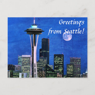 Grüße von Blue Seattle Skyline Postkarte