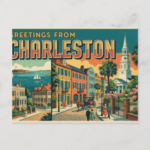 Grüße von Charleston Vintage-Reisepostkarte Postkarte