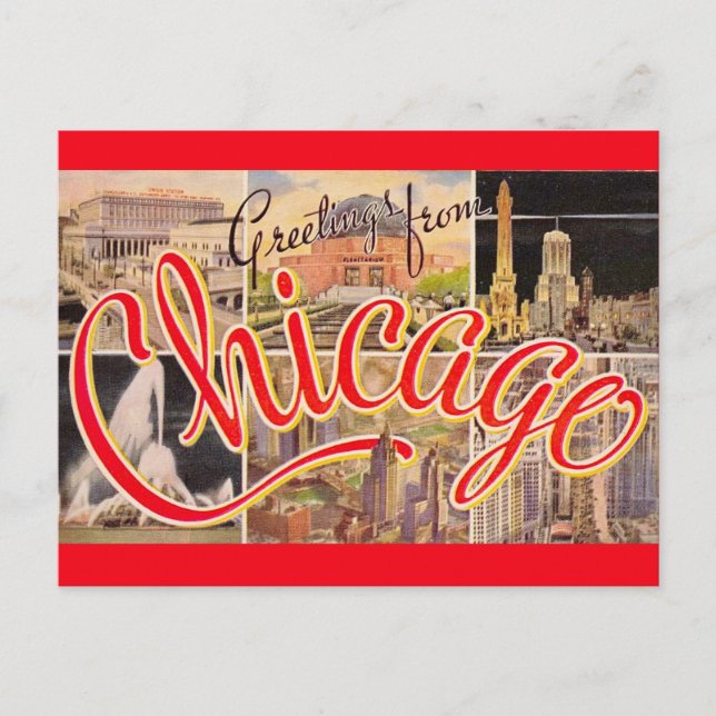 Grüße von Chicago Vintage Postkarte (Vorderseite)