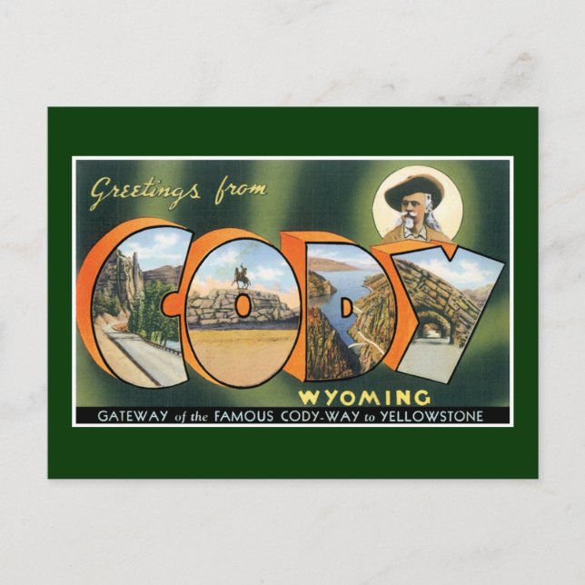 Grüße von Cody, Wyoming! Vintage Postkarte (Vorderseite)