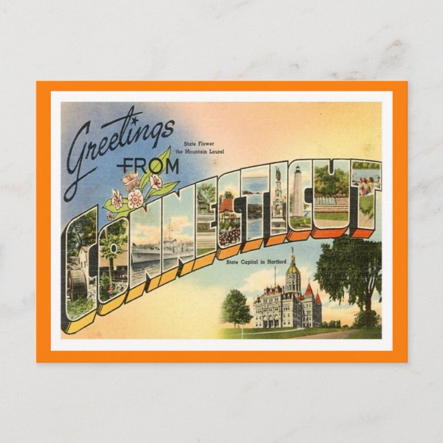 Grüße von Connecticut Vintag Postkarte (Vorderseite)