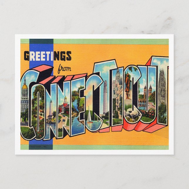 Grüße von Connecticut Vintage Travel Postkarte (Vorderseite)