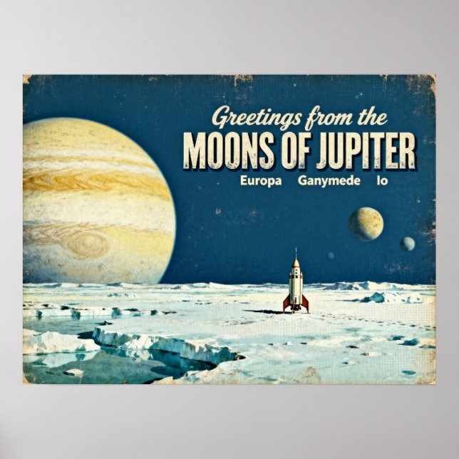 Grüße von den Monden des Jupiter Retro Sci-Fi P Poster (Vorne)