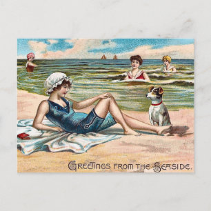 Grüße von der Meeresküste! Vintage-Postkarte Postkarte