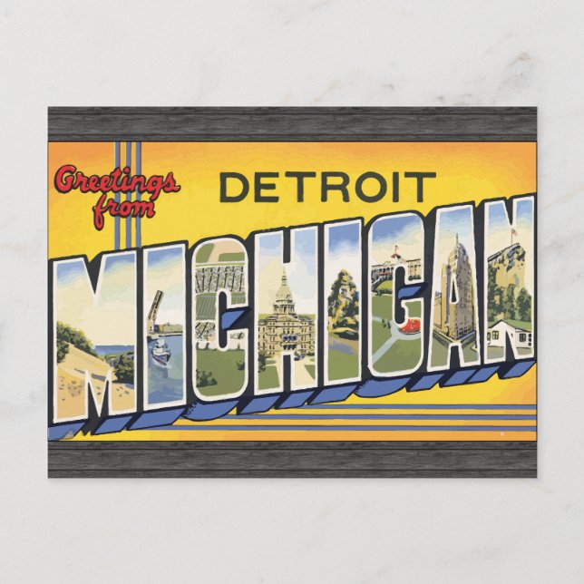Grüße von Detroit Michigan, Vintag Postkarte (Vorderseite)