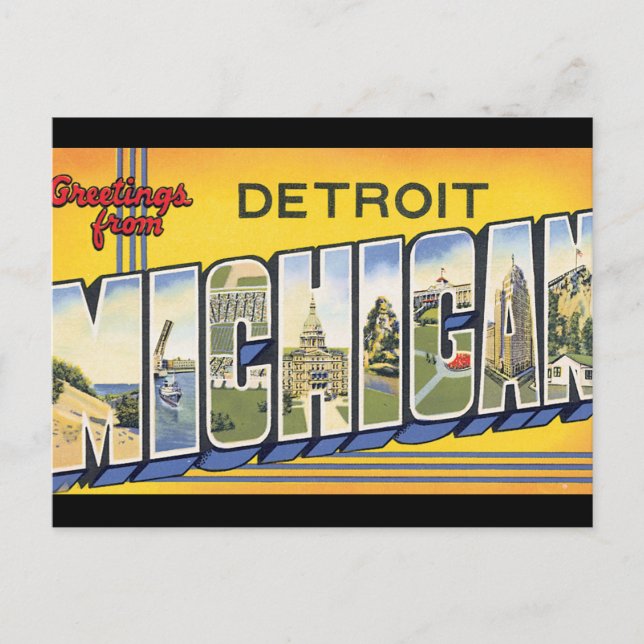 Grüße von Detroit Michigan_Vintage Travel Postkarte (Vorderseite)