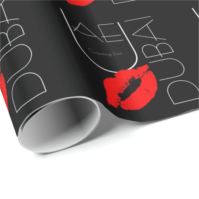 Grüße von Dubai UAE Red Lipstick Kiss Geschenkpapier (Rolleneckpunkt)