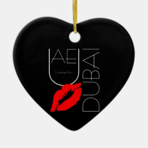Grüße von Dubai UAE Red Lipstick Kiss Keramikornament