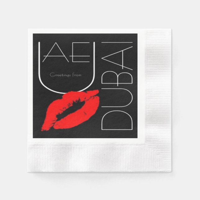 Grüße von Dubai UAE Red Lipstick Kiss Serviette (Vorderseite)