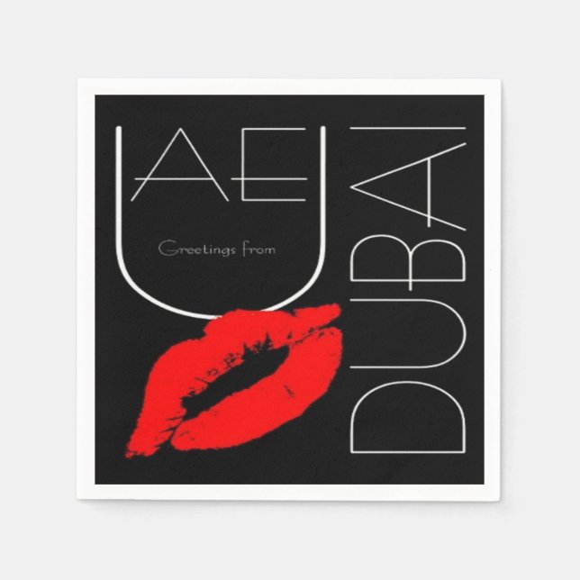 Grüße von Dubai UAE Red Lipstick Kiss Serviette (Vorderseite)