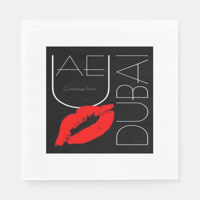 Grüße von Dubai UAE Red Lipstick Kiss Serviette (Vorderseite)