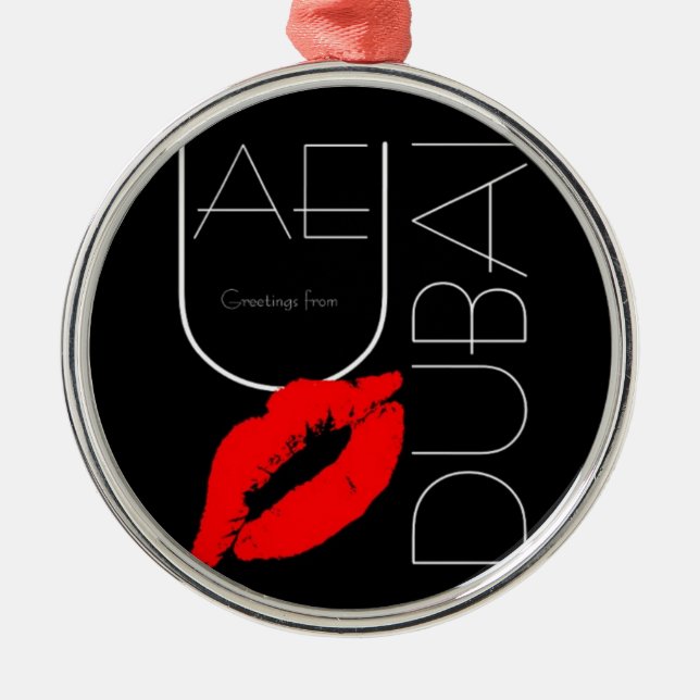 Grüße von Dubai UAE Red Lipstick Kiss Silbernes Ornament (Vorne)
