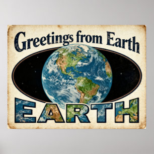 Grüße von Earth Retro SciFi Poster