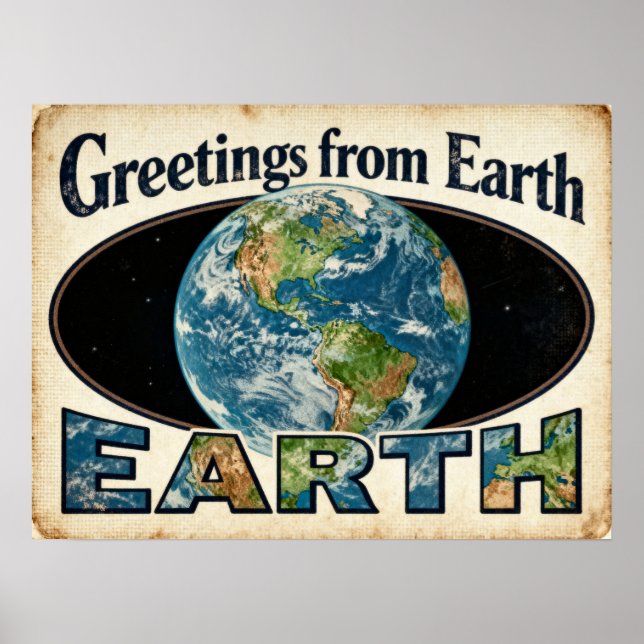 Grüße von Earth Retro SciFi Poster (Vorne)