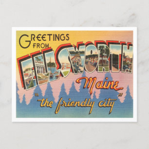 Grüße von Ellsworth, Maine Vintage Travel Postkarte