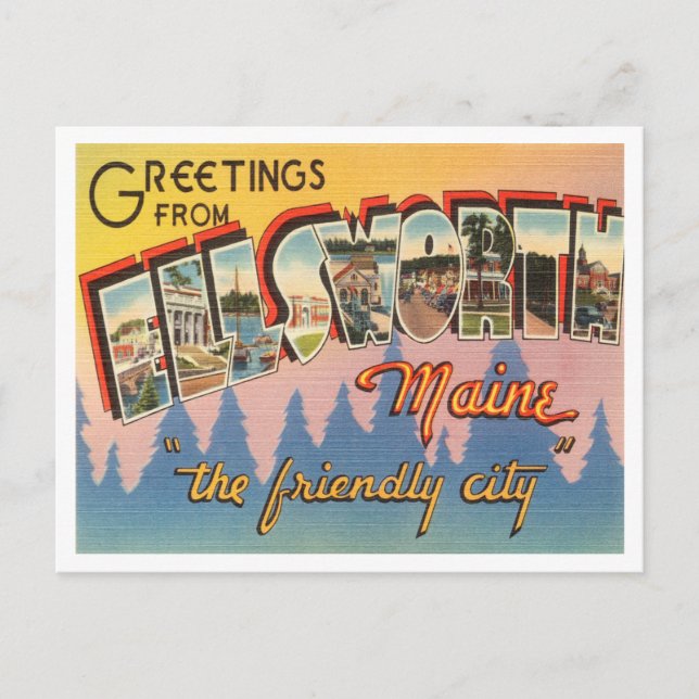 Grüße von Ellsworth, Maine Vintage Travel Postkarte (Vorderseite)