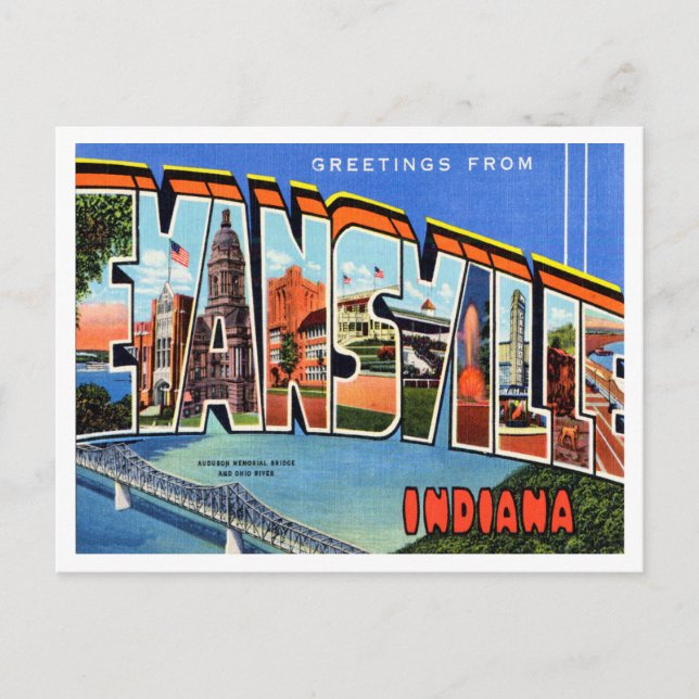 Grüße von Evansville, Indiana Vintage Travel Postkarte (Vorderseite)