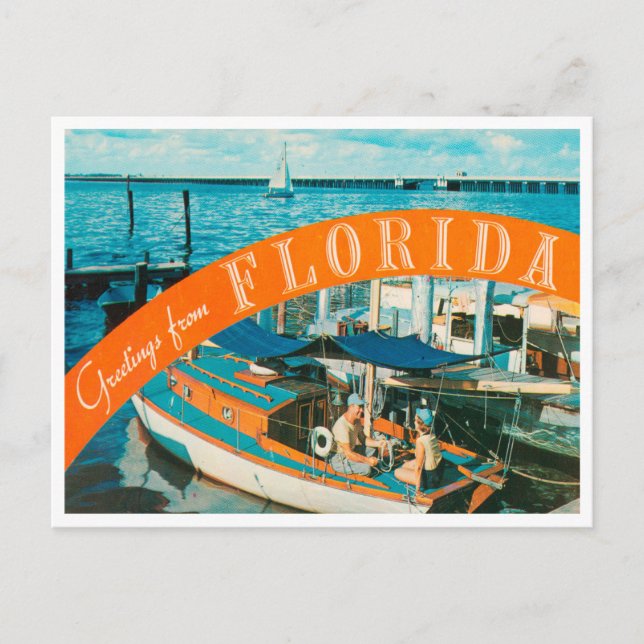 Grüße von Florida Boat Vintage Travel Postkarte (Vorderseite)