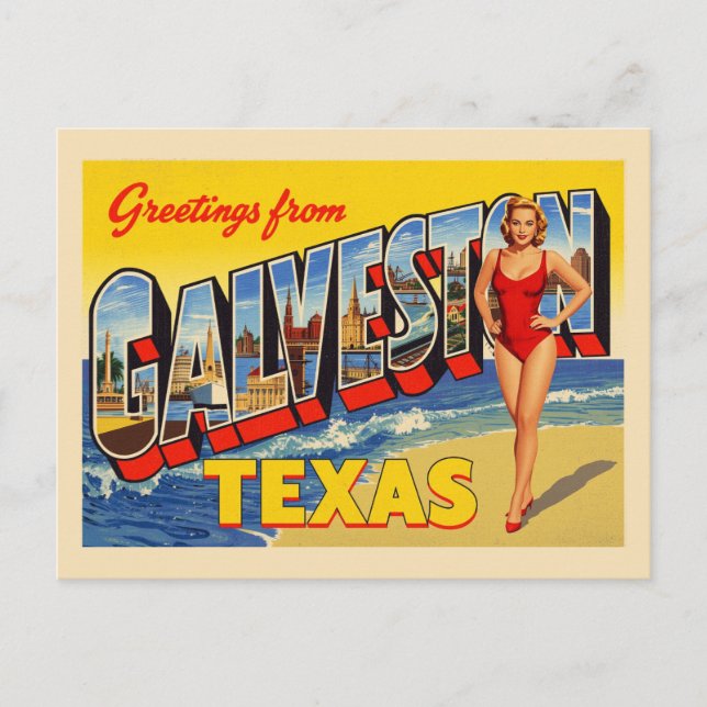 Grüße von Galveston Texas Vintag Postkarte (Vorderseite)