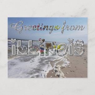 Grüße von Illinois State Flag Hearts USA Postkarte