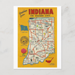 Grüße von Indiana Vintage Map Postkarte