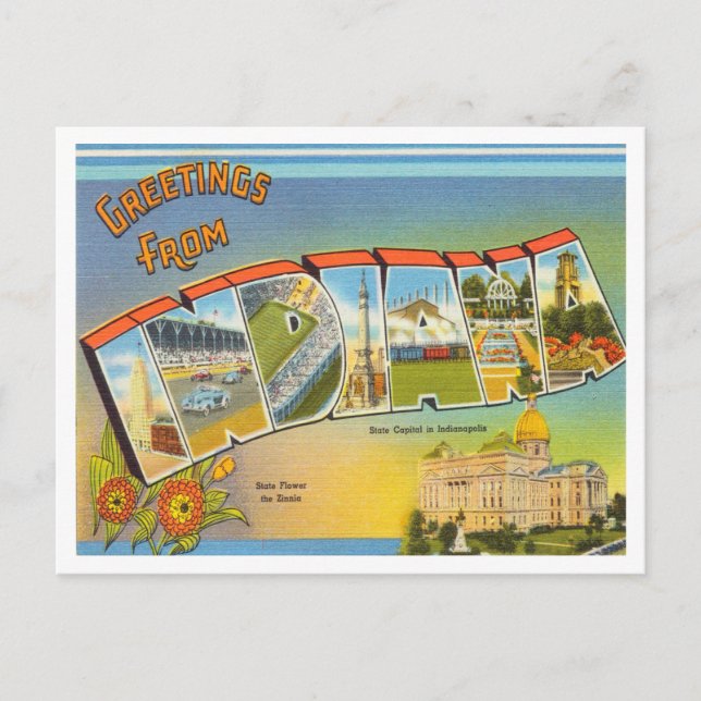 Grüße von Indiana Vintage Travel Postkarte (Vorderseite)