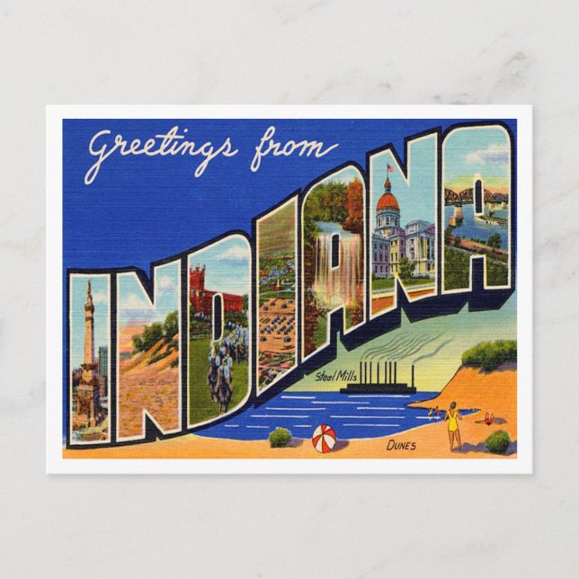 Grüße von Indiana Vintage Travel Postkarte (Vorderseite)