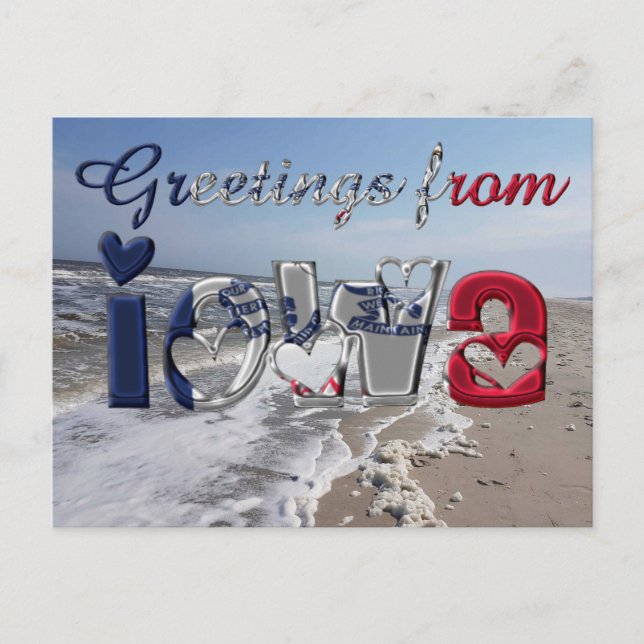 Grüße von Iowa State Flag Hearts USA Postkarte (Vorderseite)