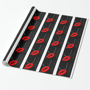 Grüße von Japan Red Lipstick Kiss Black Geschenkpapier