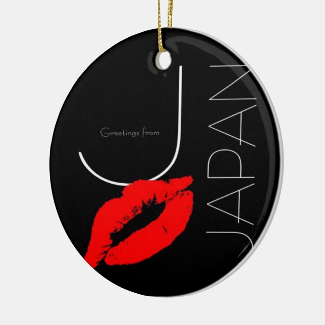 Grüße von Japan Red Lipstick Kiss Black Keramik Ornament (Links)